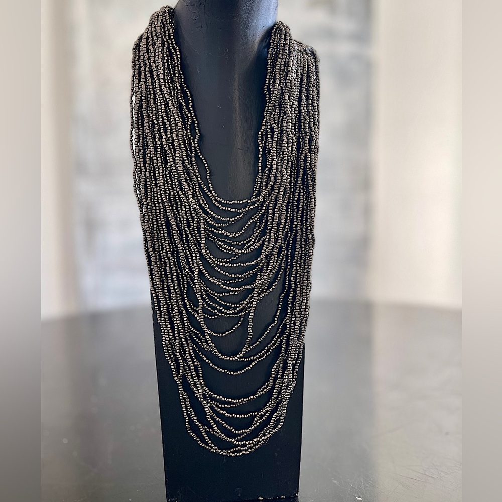 Gunmetal Gray Multi-Strand Beaded Necklace